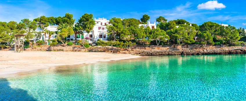Beautiful view of Cala Gran beach, idyllic bay on Mallorca, Spain Balearic Islands