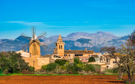 Beautiful village Algaida with idyllic landscape on Majorca island, Spain Mediterranean Sea