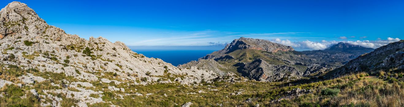 Idyllic panorama mountain landscape view of Serra de Tramuntana on Mallorca island, Spain