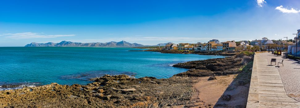 Coastline in Can Picafort on Mallorca island, Mediterranean Sea Spain 