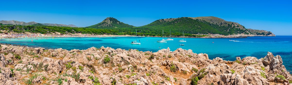 Spain Majorca, panorama view of beautiful seaside beach Cala Angulla, Balearic Islands