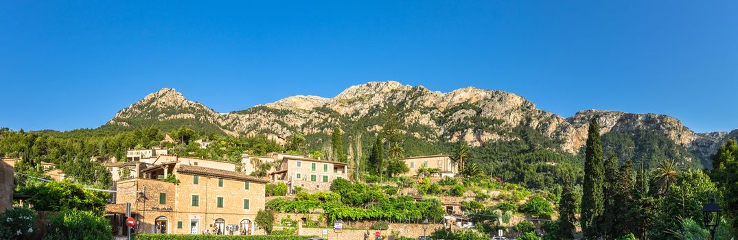 Idyllic mountain panorama landscape of Deia village on Mallorca island, Spain