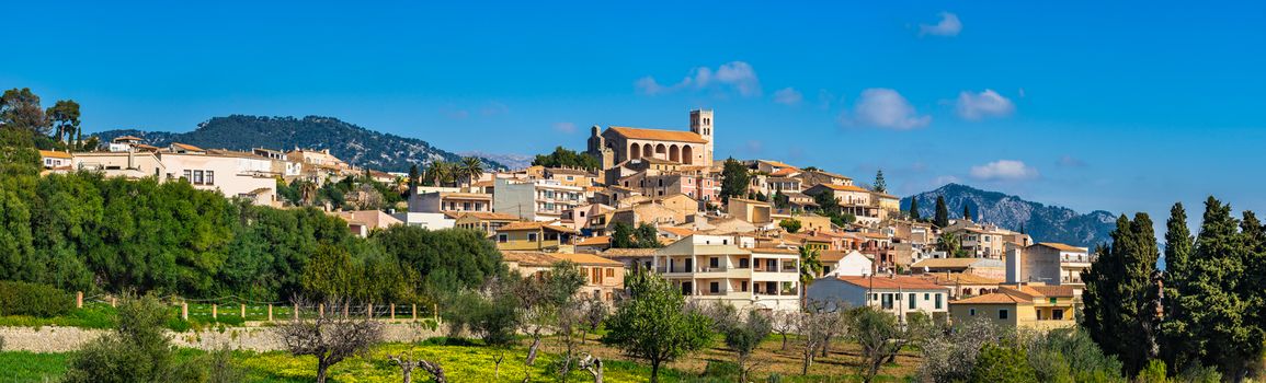 Spain Majorca island, idyllic view of mediterranean village Selva with beautiful spring landscape