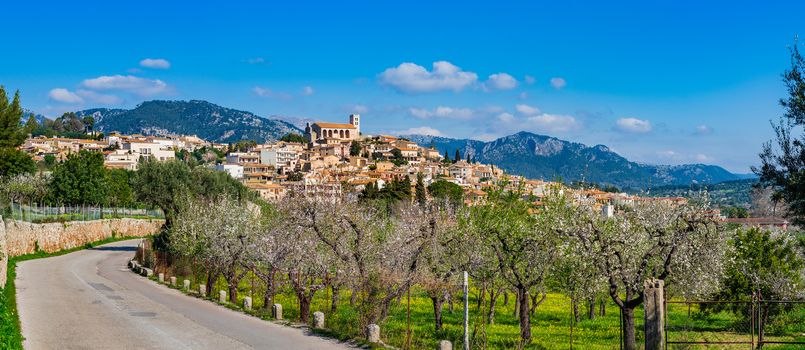 Panoramic view of mediterranean village Selva on Mallorca island with beautiful landscape, Spain