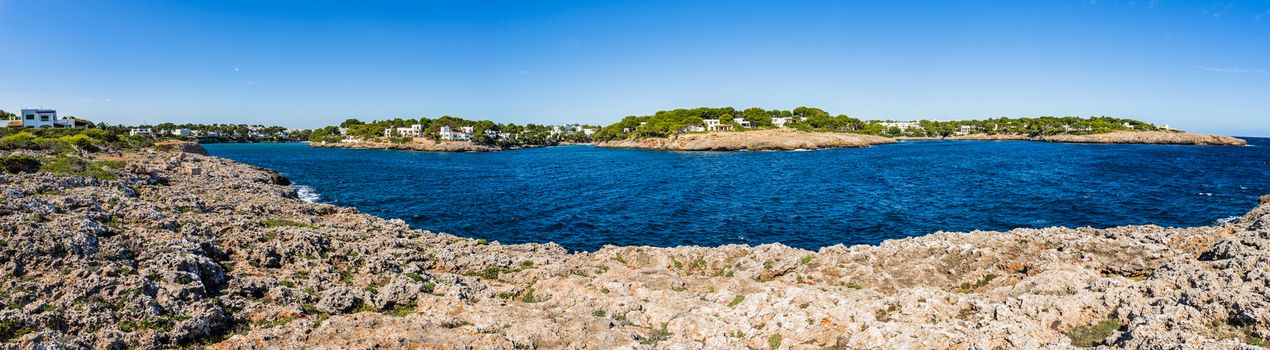 Panorama view of Cala D'Or coast, Majorca island, Spain Mediterranean Sea 