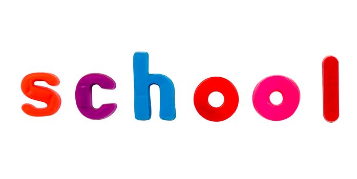 Plastic multicoloured plastic letters with the word School