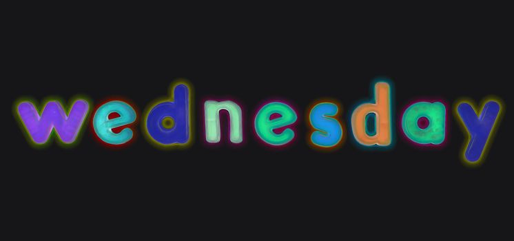 Plastic multicoloured plastic letters with the word Wednesday