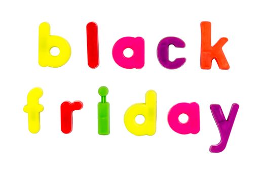 Plastic multicoloured plastic letters with the words Black Friday