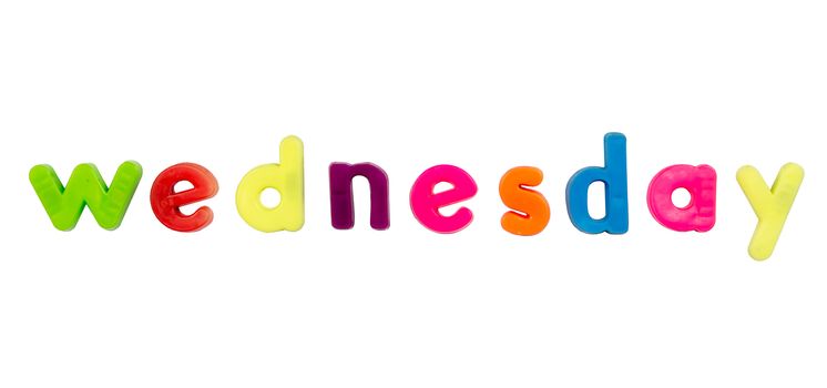 Plastic multicoloured plastic letters with the word Wednesday