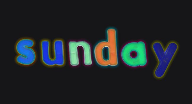 Plastic multicoloured plastic letters with the word Sunday