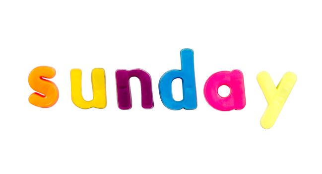 Plastic multicoloured plastic letters with the word Sunday