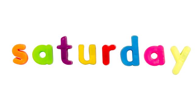 Plastic multicoloured plastic letters with the word Saturday