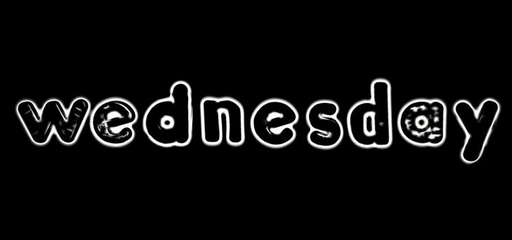 Plastic letters with the word Wednesday converted to black and white illustration