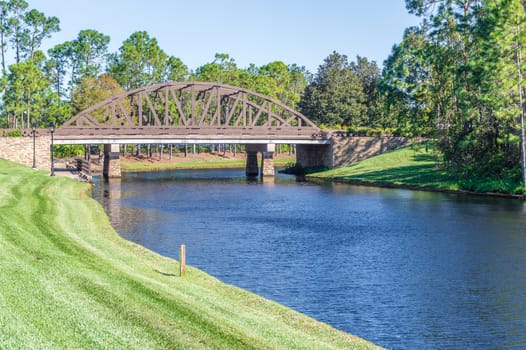 Wooden bridge crossing a river