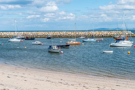 Small boats moored in a small marina