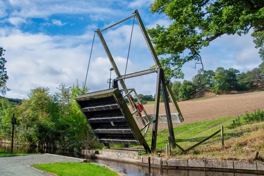 Old style drawbridge over the Llangollen canal in North Wales