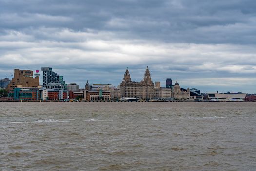 The city of Liverpool skyline in England viewed from the river Mersey