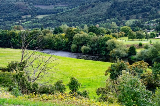 Landscape view f the river Dee in the welsh countryside