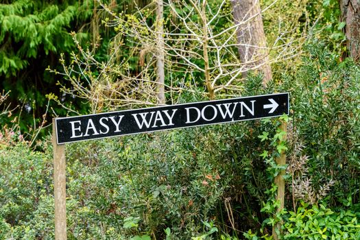 A sign in bushes with the words Easy Way Down