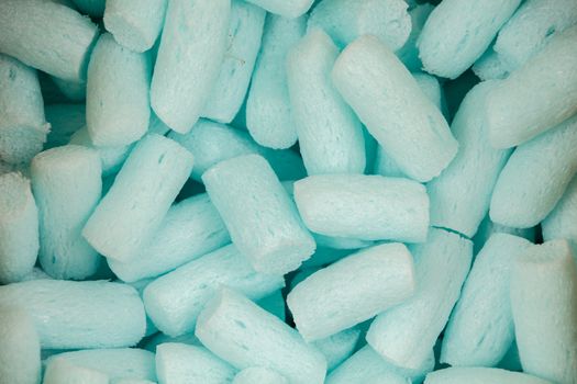 Closeup of blue styrofoam pellets