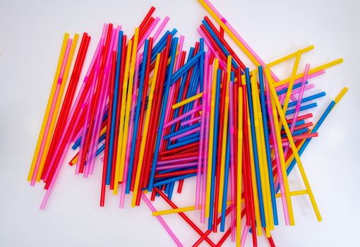 Multi coloured plastic drinking straws