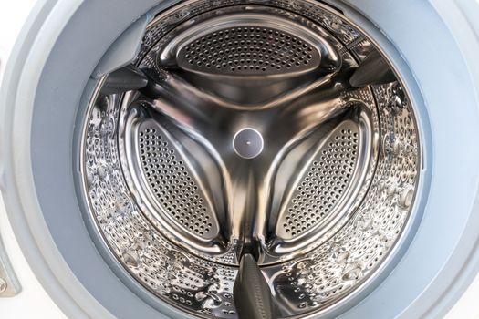 Close up view of the inside of a washing machine drum