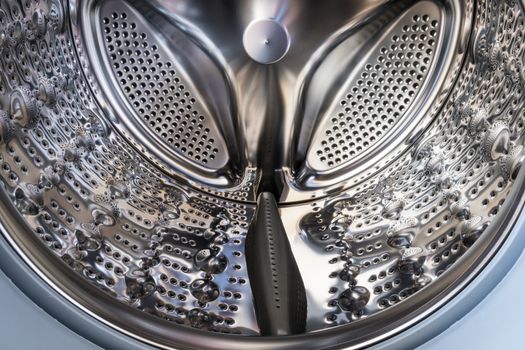 Close up view of the inside of a washing machine drum