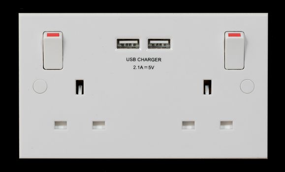 UK double plug socket with built in USB charger