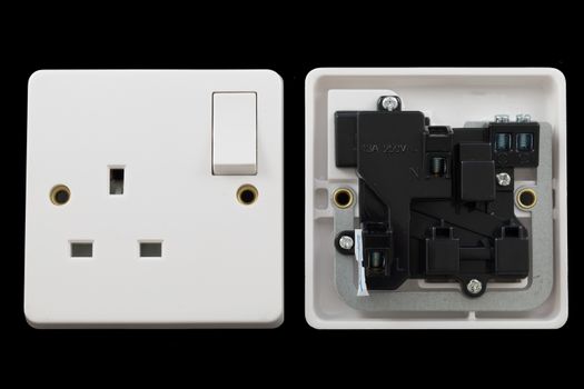 Front and back of a UK power socket