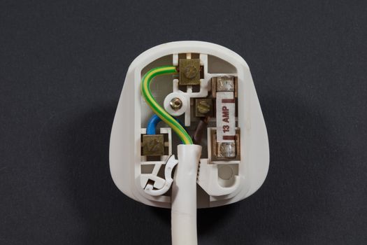 Inside an English 3 pin plug with 13 amp fuse .