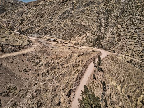 Aerial view of dangerous high-mountain road in Andes, South America