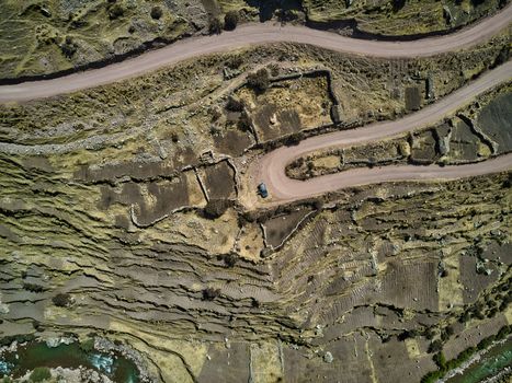 Aerial view of dangerous high-mountain road in Andes, South America