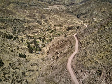 Aerial view of dangerous high-mountain road in Andes, South America