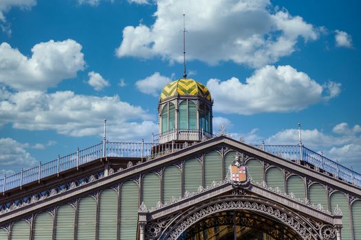 An ornate cupola on an old building in Barcelona, Spain