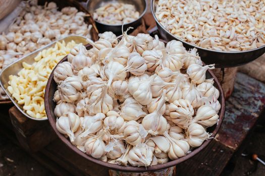 Mumbai, India - August 5 2017: Fresh fruit and vegetables at a market stall in Colaba Causeway Market in Mumbai, India