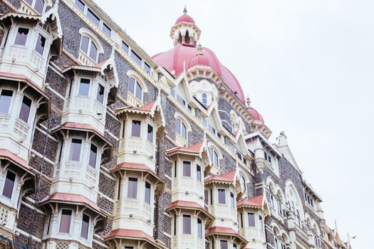 Mumbai, India - 5 August 2017: Architectural detail of the Taj Mahal Palace in Mumbai, India