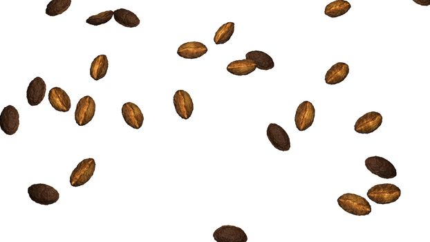 Roasted coffee beans background with copy space for text and advertisements. Coffee beans are healthy for human brain and nervous system. 3D rendering