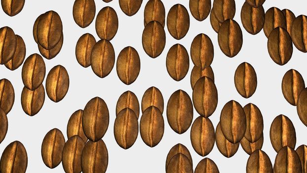 Roasted coffee beans background with copy space for text and advertisements. Coffee beans are healthy for human brain and nervous system. 3D rendering