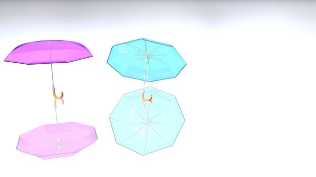 Colorful umbrella with shadow on a delightful color background. 3D rendered Transparent umbrella with all parts visible on a colored floor.