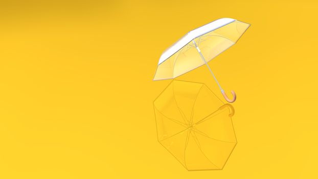 Colorful umbrella with shadow on a delightful color background. 3D rendered Transparent umbrella with all parts visible on a colored floor.