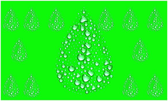 Several Water Droplets on abstract green background
