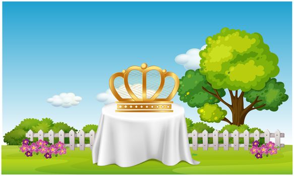 Crown is placed on a table in the gardens