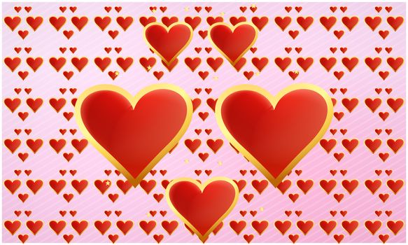 Golden hearts on abstract valentine background