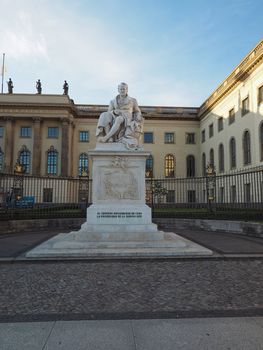BERLIN, GERMANY - CIRCA JUNE 2019: Statue of Alexander von Humboldt dedicated by the Habana University as the second discoverer of Cuba (after Columbus)