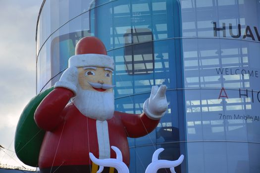 PASAY, PH - DEC 8 - Santa Claus display on December 8, 2018 in Pasay, Philippines. Santa Claus is a figure originating in the west who is said to bring gifts to the homes of children on Christmas.