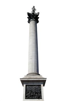 Nelson’s Column in the centre of Trafalgar Square, London, England, UK cut out and isolated on a white background