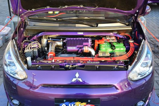 PASAY, PH - DEC 8 - Mitsubishi mirage motor engine at Bumper to Bumper car show on December 8, 2018 in Pasay, Philippines.