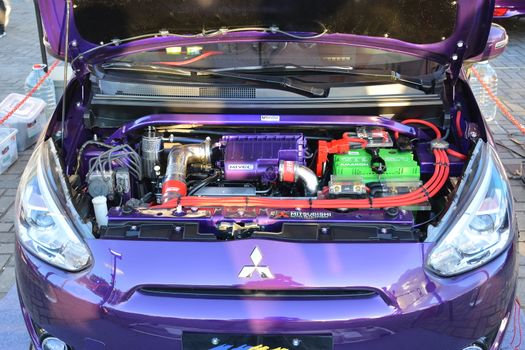 PASAY, PH - DEC 8 - Mitsubishi mirage motor engine at Bumper to Bumper car show on December 8, 2018 in Pasay, Philippines.