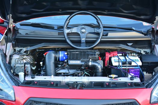 PASAY, PH - DEC 8 - Mitsubishi mirage motor engine at Bumper to Bumper car show on December 8, 2018 in Pasay, Philippines.