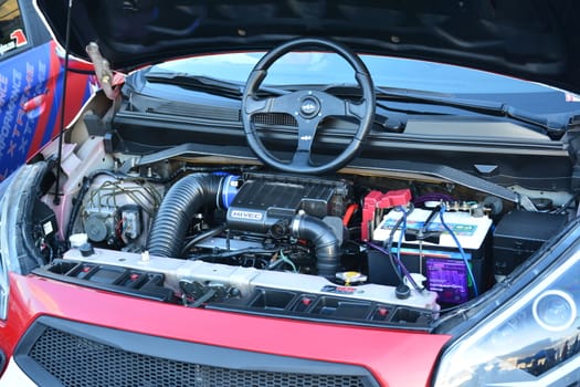 PASAY, PH - DEC 8 - Mitsubishi mirage motor engine at Bumper to Bumper car show on December 8, 2018 in Pasay, Philippines.